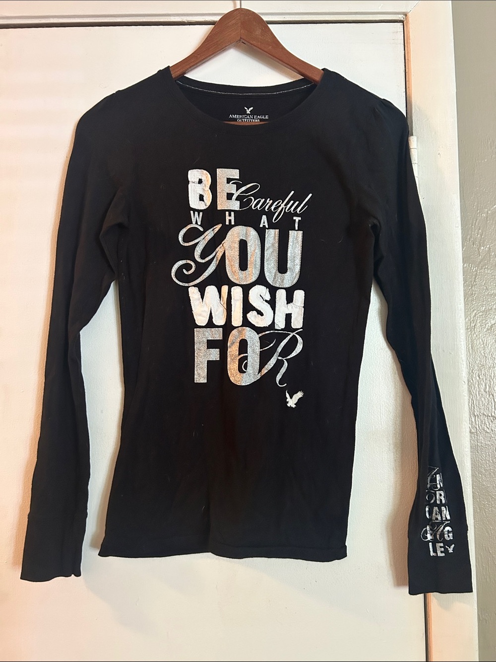 American Eagle Outfitters Black Top with Silver Logo